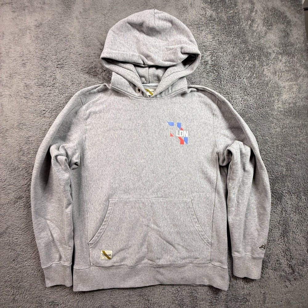 Tracksmith London Hoodie Gray Fleece Pullover Mens L Running Sweatshirt Ribbed